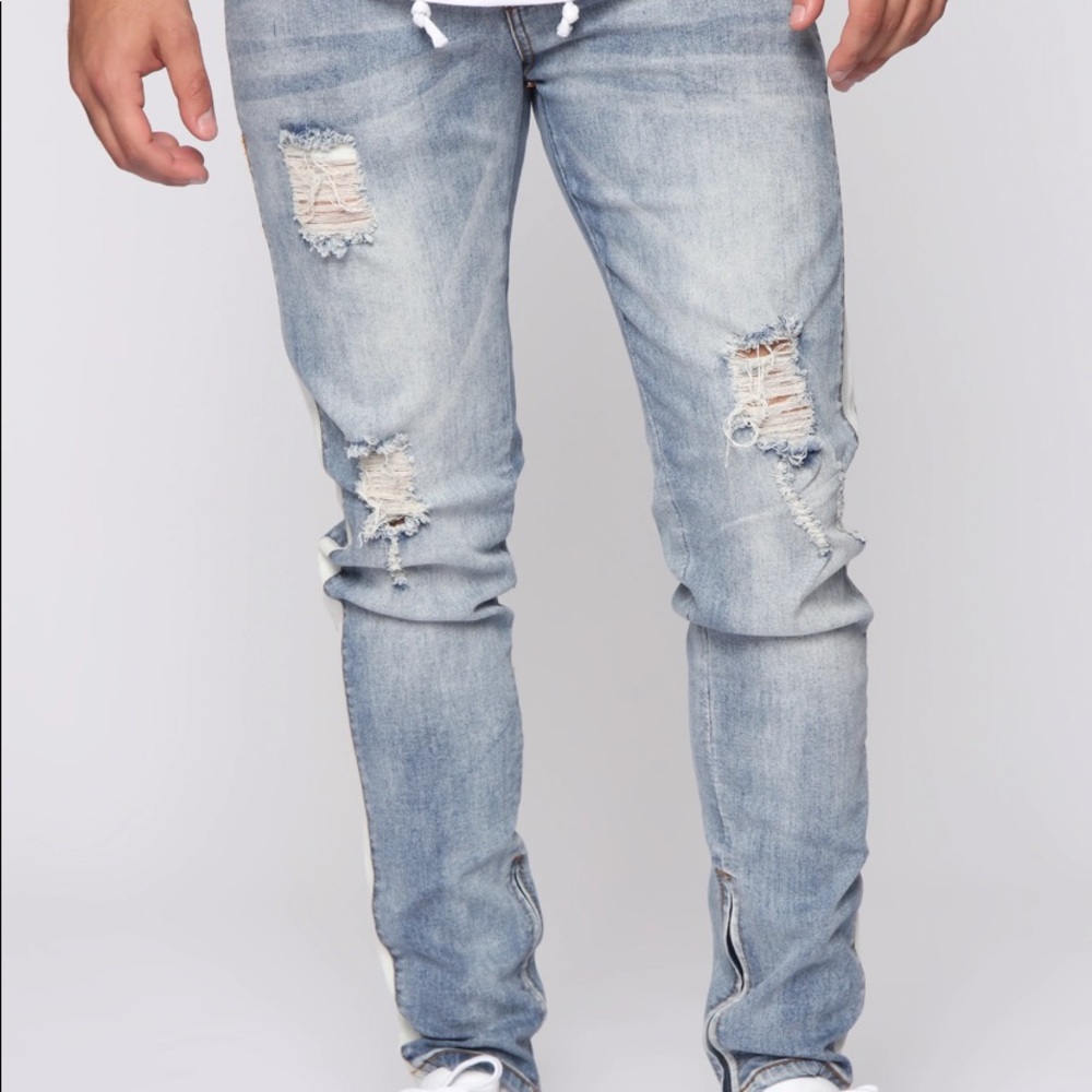 Drawstring distressed Mens jeans